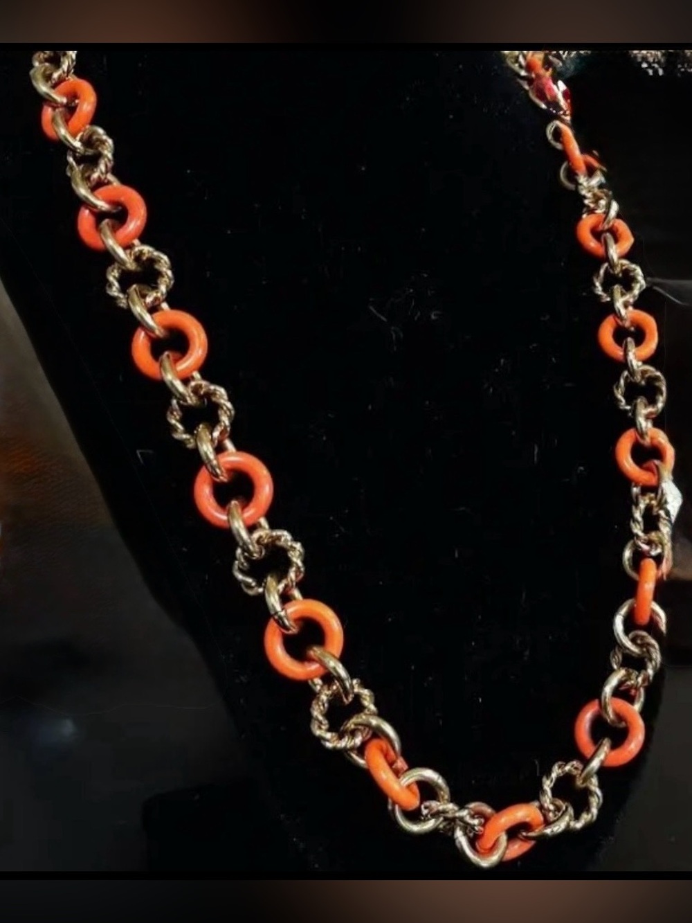 Vintage Juicy Couture Orange Enamel Gold Link Necklace Magnetic Heart Charm Y2K